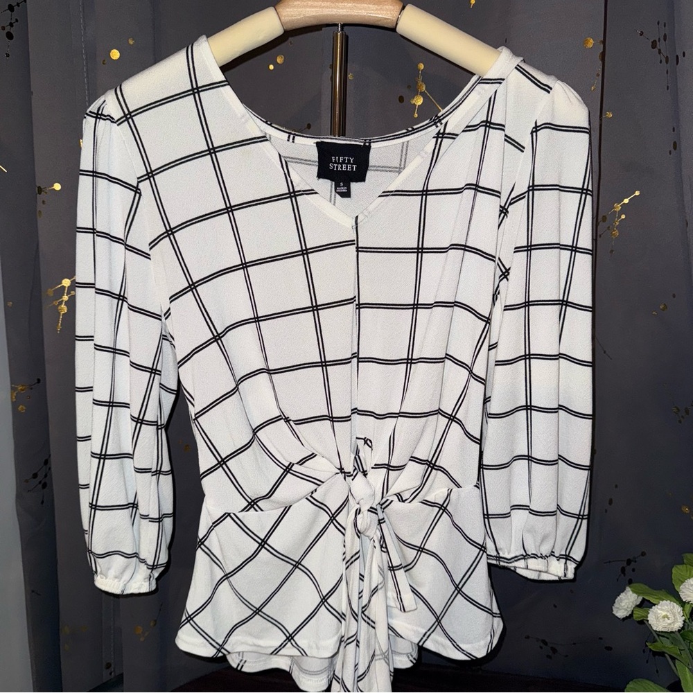 Fifty Street Black & White Grid Blouse